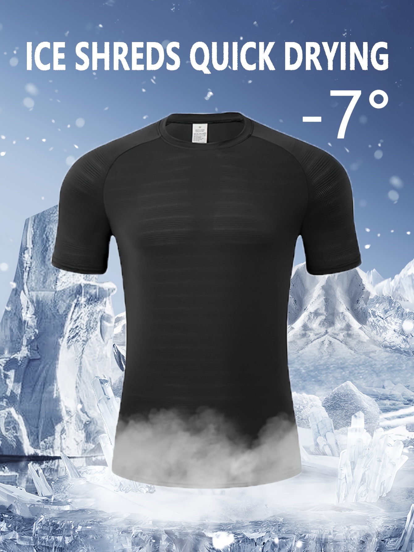 1pc Men'S 7? Ice Sliky Fiber Fabric T-Shirt - High Elasticity Quick-Dry Breathable Moisture-Wicking Fabric, Ice Shrink Quick-Dry Technology for Sports & Casual Wear, Regular Fit Crew Neck, Moisturewicking Shirt, Sleek Design, Highelasticity Fabric