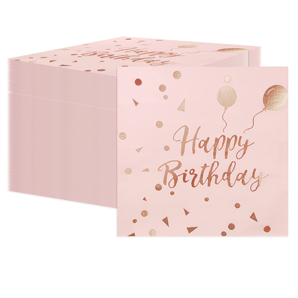 [20pcs] Happy Birthday Foil-pressed Rose Golden Napkins, Birthday Party Decoration Supplies, Paper Decor For Halloween、christmas