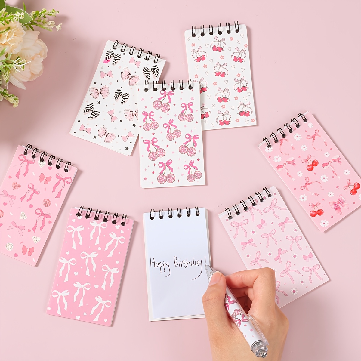 8pcs Bow Cherry Pattern Coil Notebooks for School Supplies