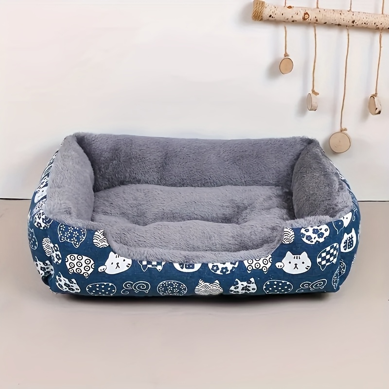 E-shop Superweiches Haustierbett für Katzen & Hunde – Plüsch-Polyesterfüllung, blaues Pfotenabdruck-Design, strapazierfähiges Indoor-Sofakissen, leicht