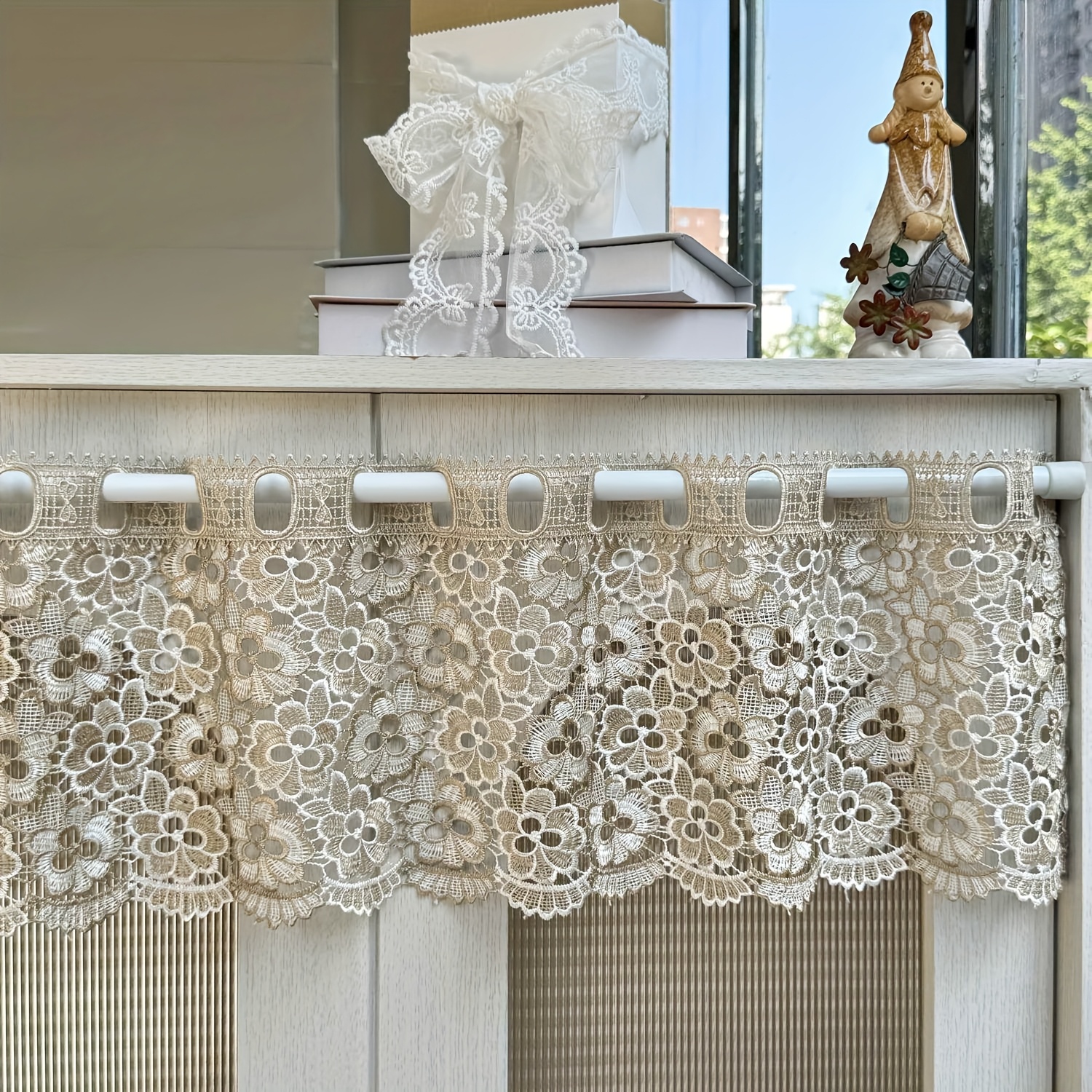 Image of 1 Panel Luxury Short Curtain For Kitchen Embroidery Floral Sheer Valance Light Filtering Bathroom Cafe Curtains Vintage Hollowed Out Window Toppers