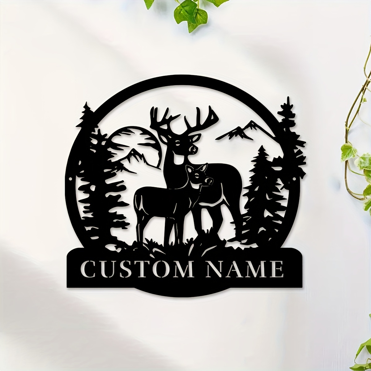 

1pc Custom Deer And Mountain Forest Wall Art, Personalised Sign, Farmhouse Deer And Mountain Forest Wall Decor, Living Room Living Room Office Decorative Metal Art, Custom Name, Porch, Patio, Gift