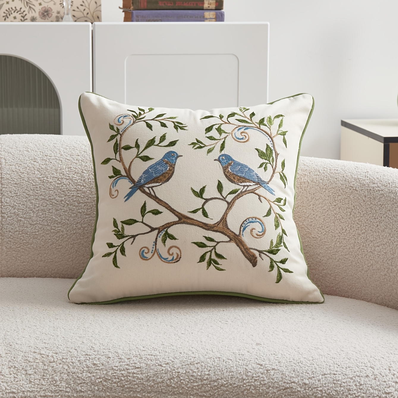 TEMU Spring/summer 3d Embroidered Floral And Bird Colorful Pillowcase, 1pc, Home Decor, Suitable For Living Room, Bedroom, Sofa, And Other Settings