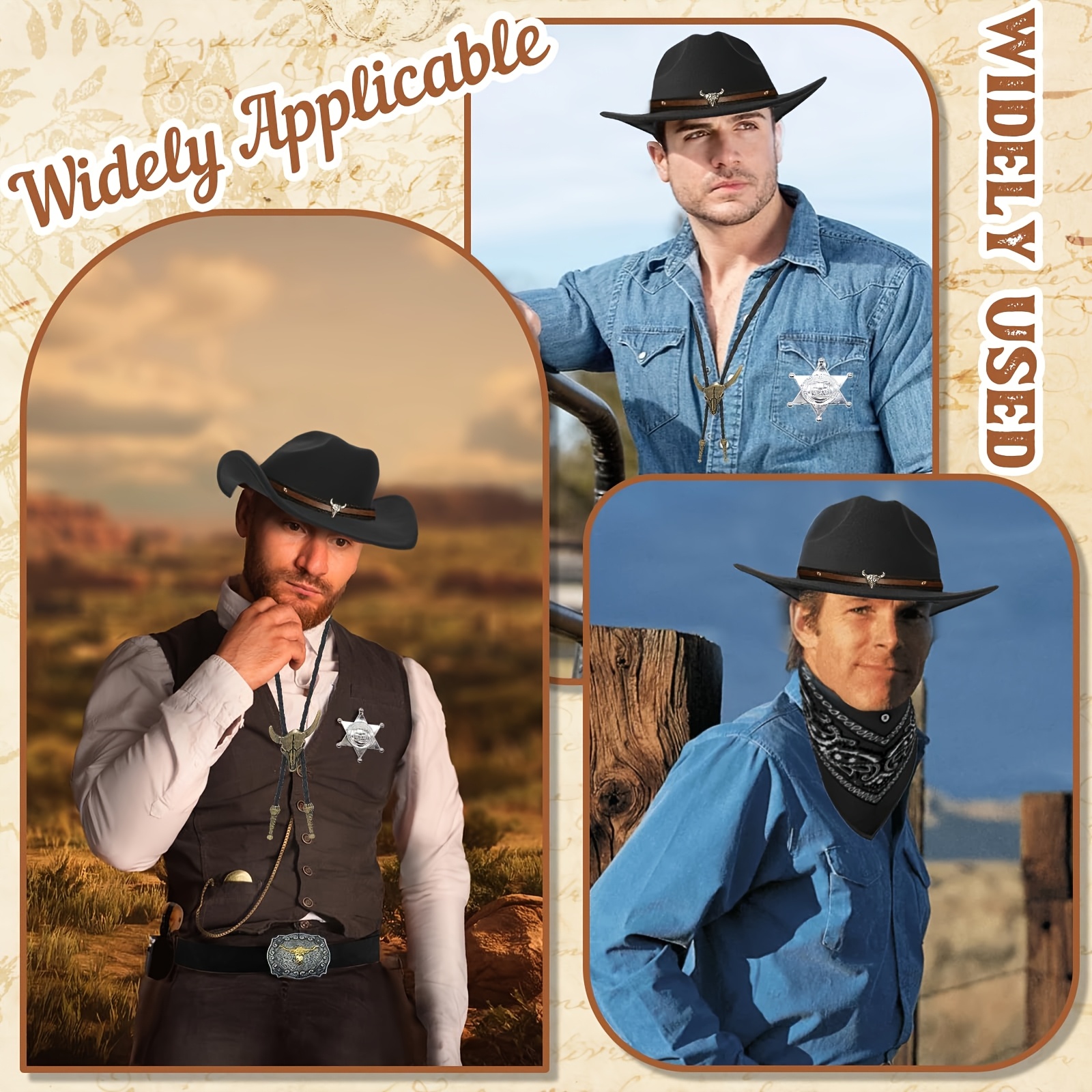 7pcs western cowboy hats men set including hat necklace belt 