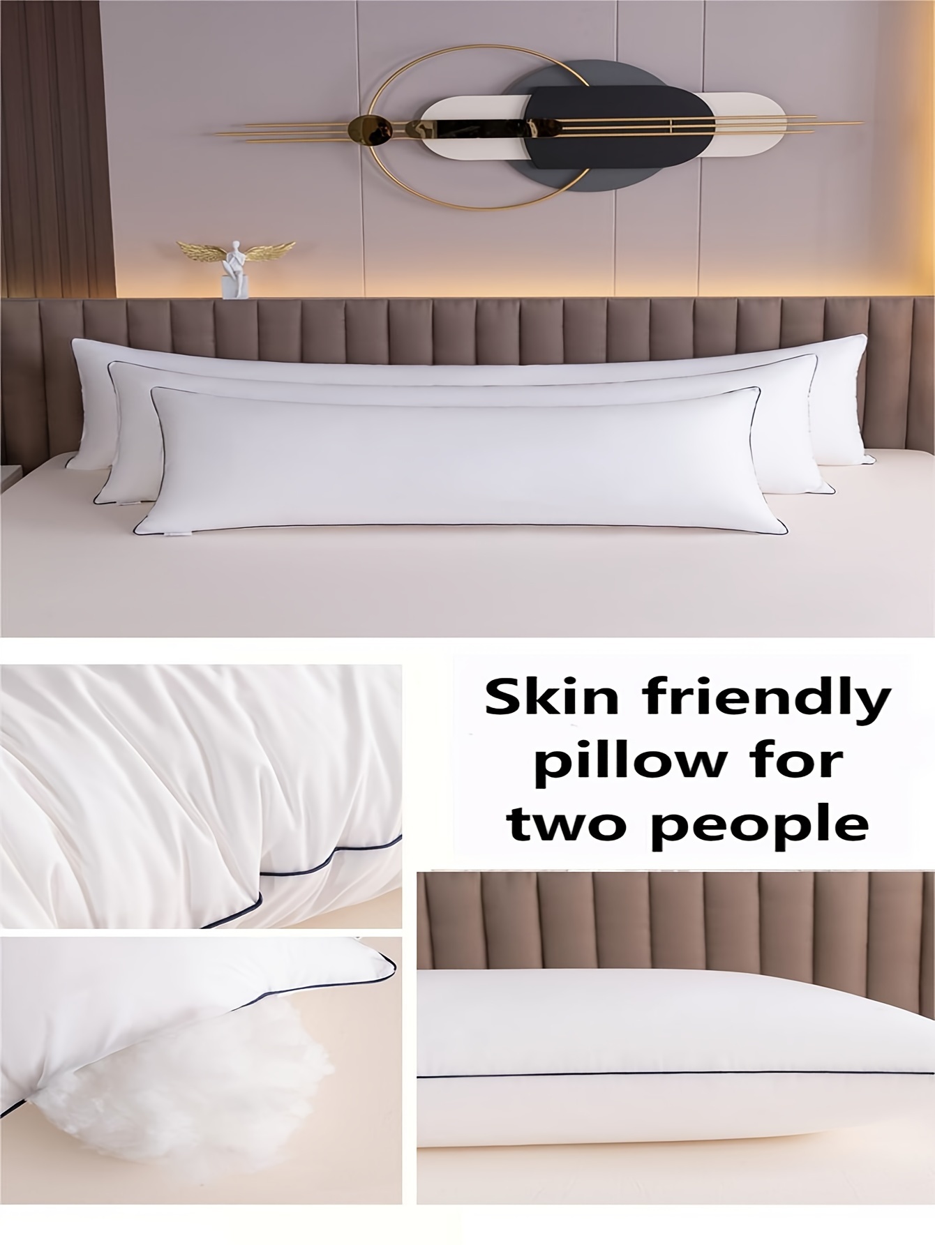 1pc high end soft long pillow core bedroom bedding comfortable body pillow white brushed hotel pillow for cervical protection body pillow back abdominal side sleeping pillow adult and   woman pillow christmas present details 7