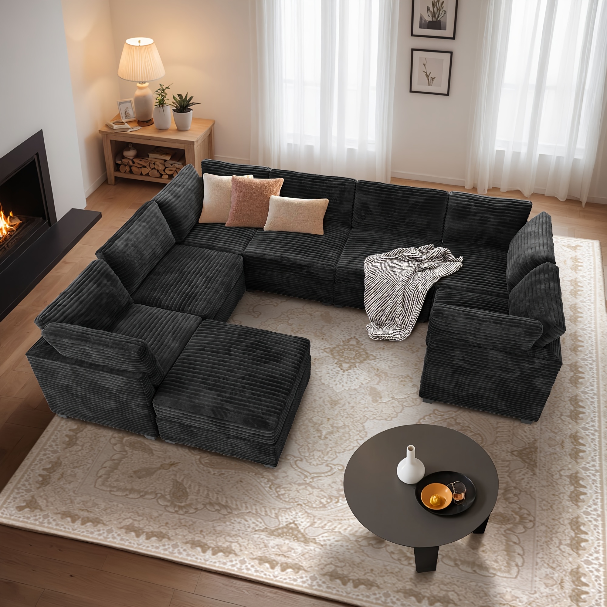 oversized 130 inch plush cound sectional sofa with ottoman 8pcs luxurious u shaped couch for living room comfortable deep seating and soft long pile fabric upholstery for   Product details 1