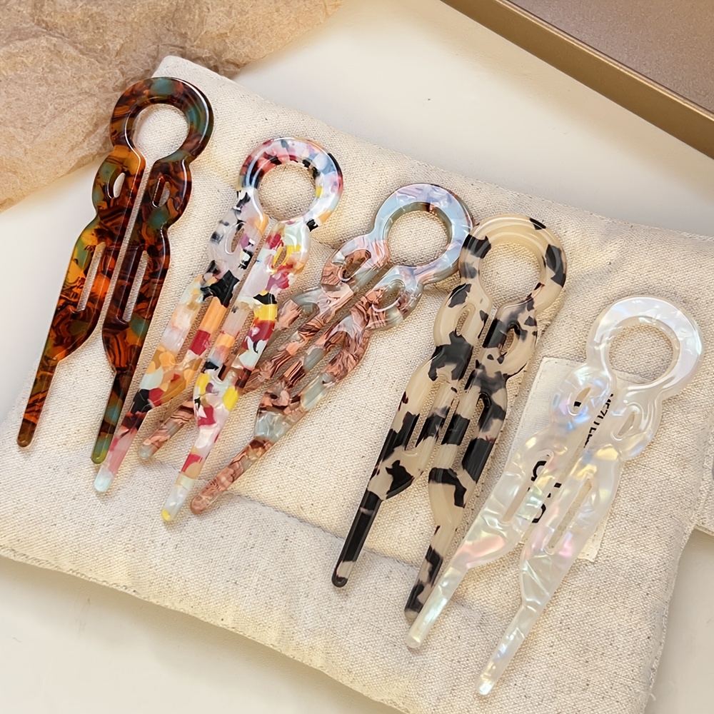 E-shop 5 Stück neue Acetat U-förmige Fischschwanz-Haarklammern, elegante Duttenhalter, sehr geeignet für Dutts, dickes, langes Haar, tägliche