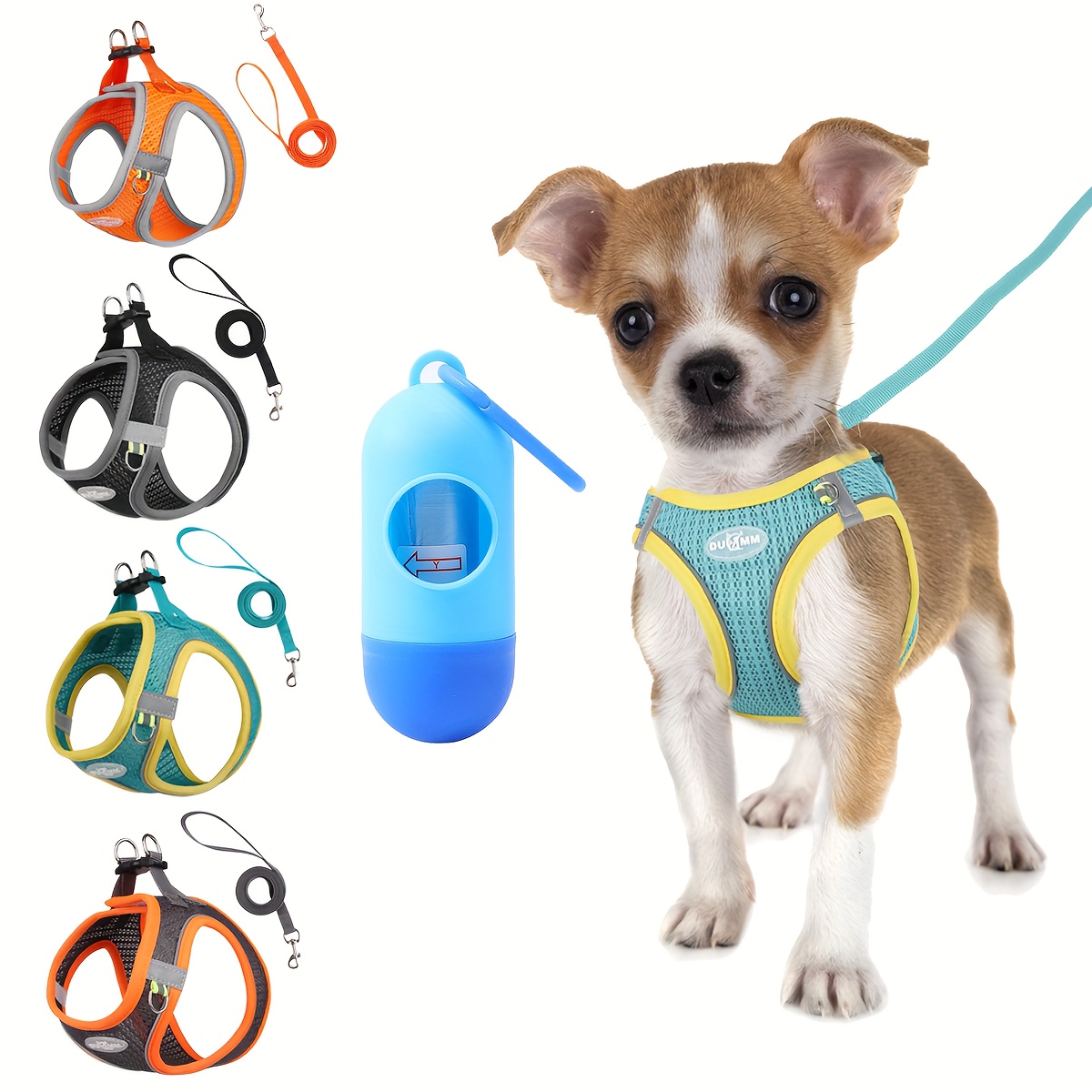 

Breathable Mesh Dog Harness And Poop Bag Dispenser Set - Adjustable, Reflective, Lightweight For - Multiple Colors