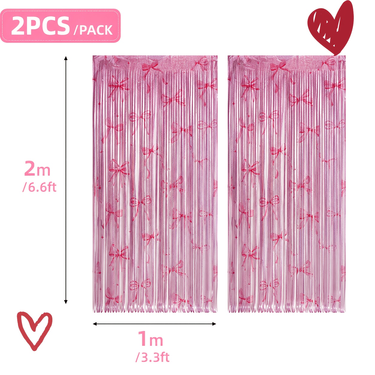 Image of 2pcs Coquette Pink Bow Fringe Streamers, Party Backdrop Decorations For Girl Birthday, Shower, Bridal Shower, Wedding, Photo Booth Decor