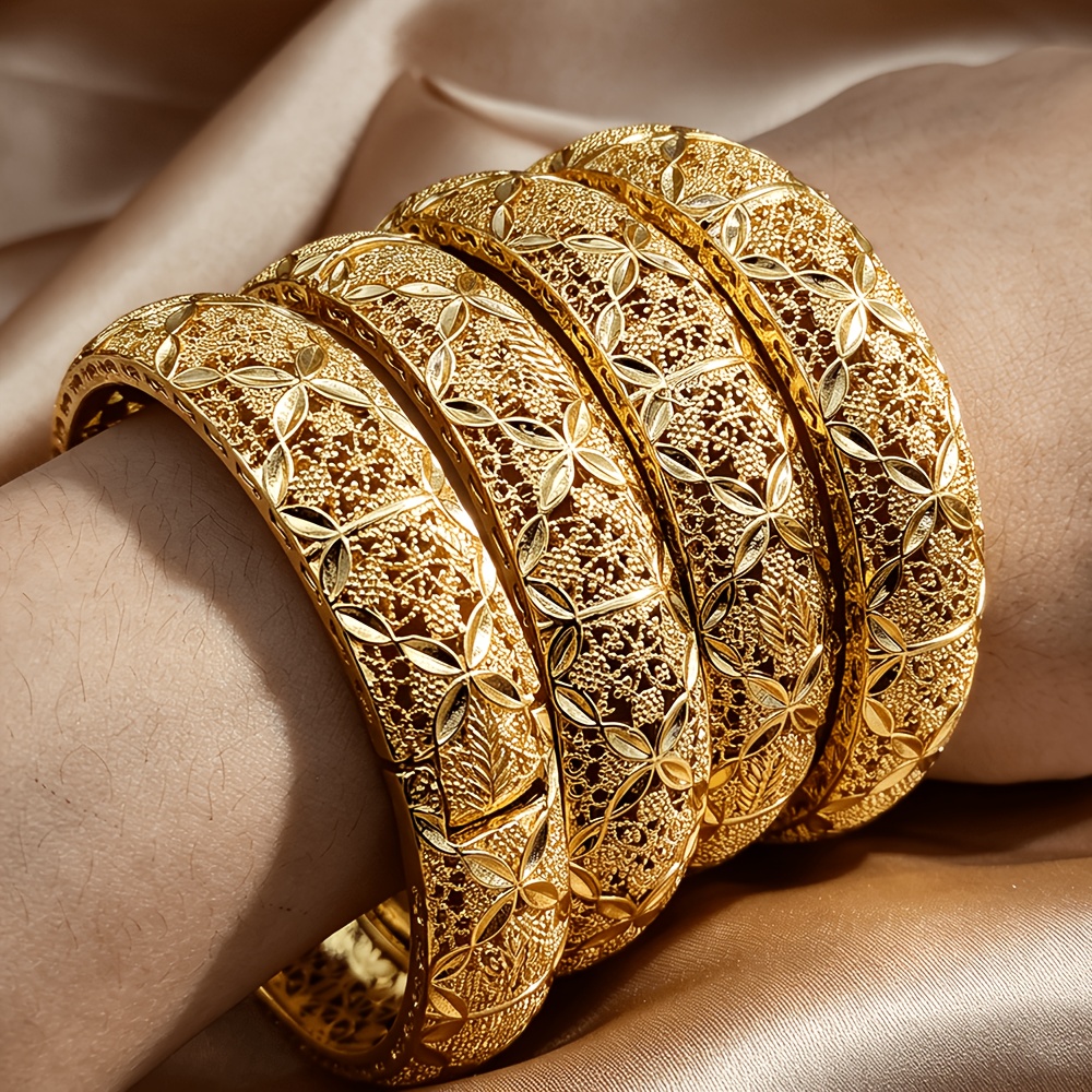 4pcs Retro Golden Hollow-out Design Ladies' Bracelets, Suitable For To Wear, Ideal For Bohemian Style, , And Daily Wear. Are A Perfect Birthday Gift For Mothers And ., For, For