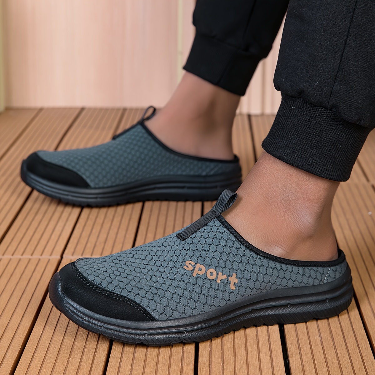 Image of Men's Breathable Mesh Slippers Sneakers - Eva Sole Casual Sneakers, Comfortable Fabric Insoles, Low-, Casual Shoes | Stylish Fabric | Durable Non-slip, Lightweight Slip-on