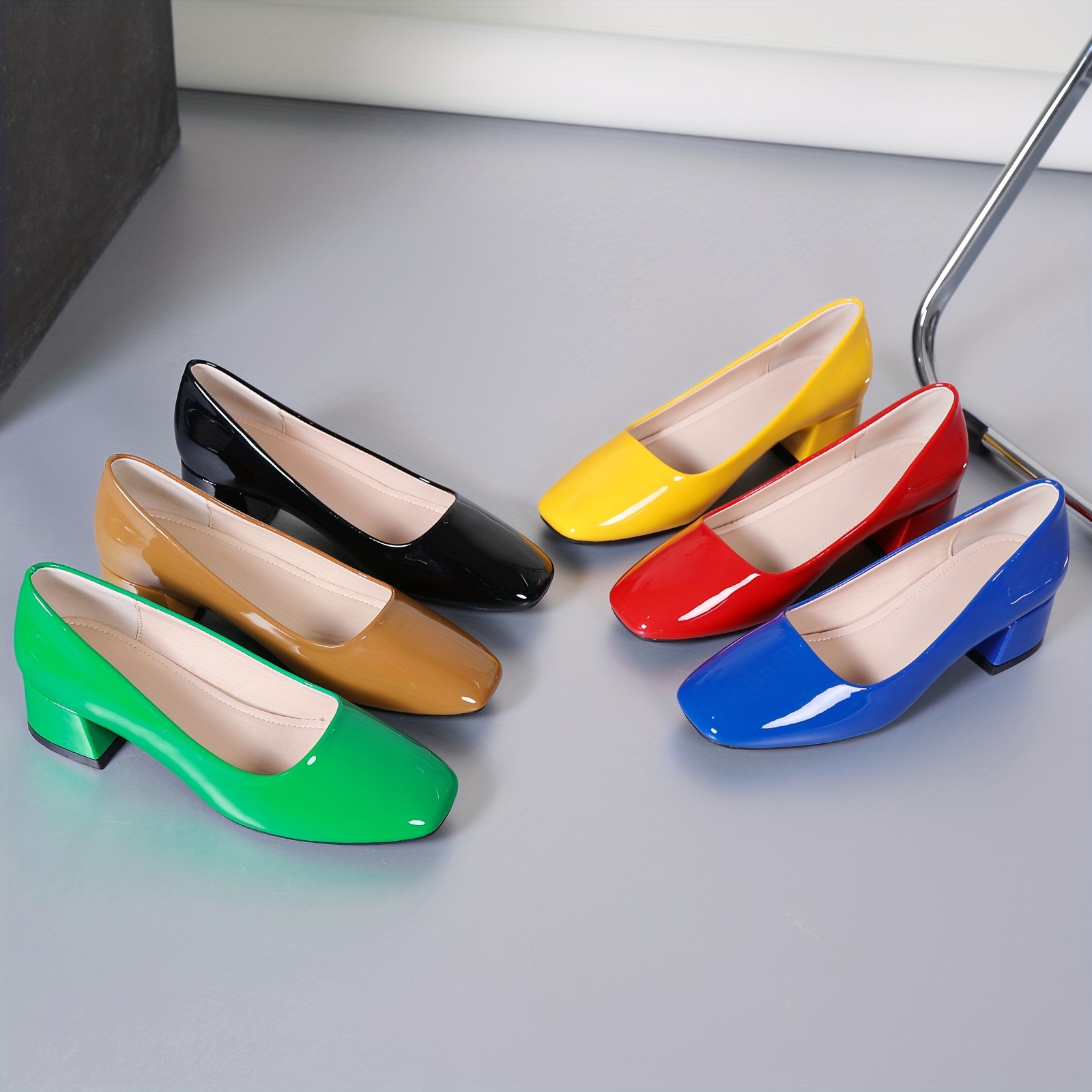 

Women's Solid Color Chunky Heels, Elegant Square Toe Dress Pumps, Fashion Slip On Heels