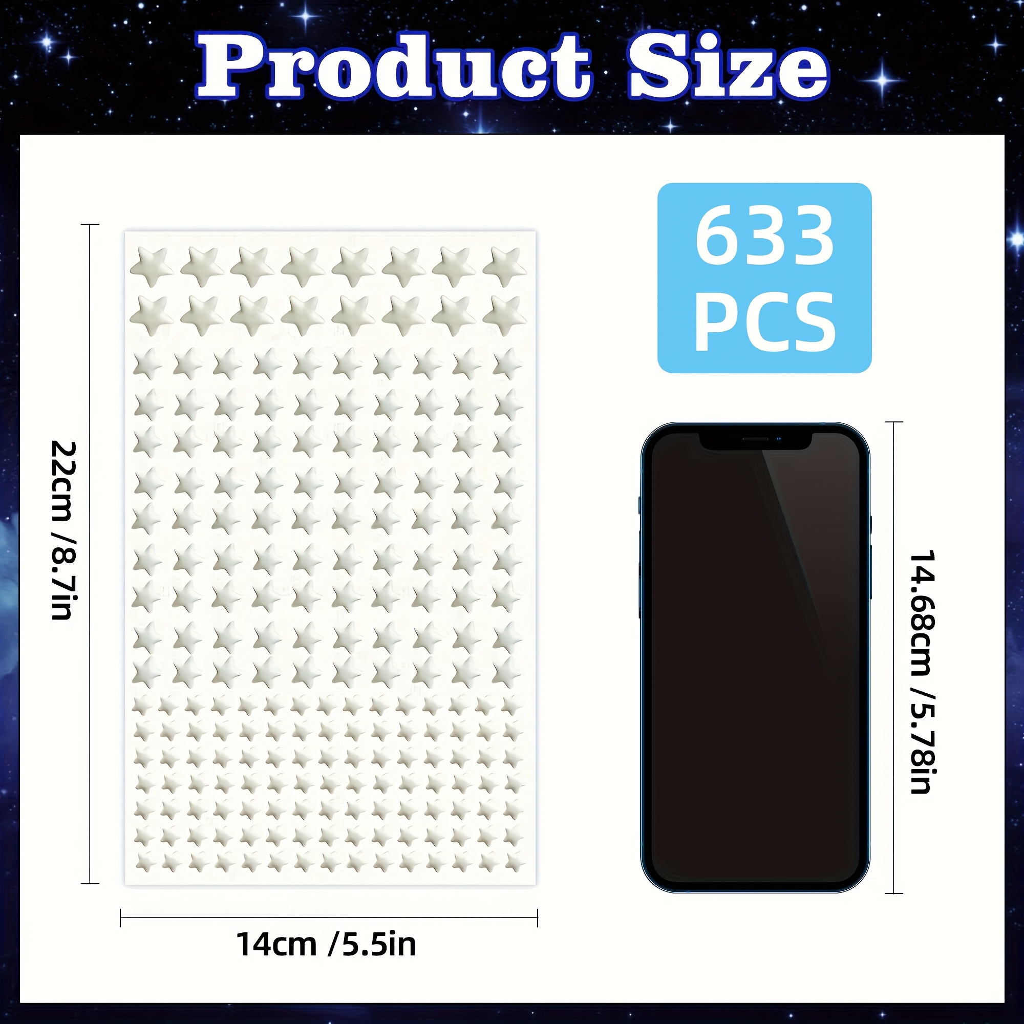 633pcs 3d Self-adhesive Star Wall Stickers | Starry Sky Shining Decoration, Glow In The Dark Stars Decals, Perfect For Family Bedroom, Lovers Gifts, Green And Sky Blue, Contemporary Style, Matte End