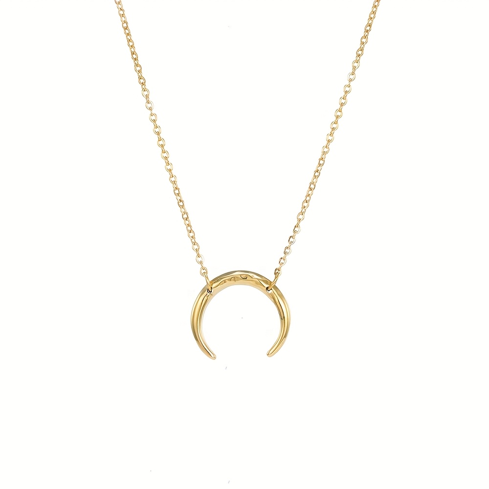 1pc Women   Steel Moon Hammer Necklace - Vintage-Inspired Crescent Pendant with Textured Chain, Golden-Tone  ,   Daily Wear & Gifting, Moon Jewelry