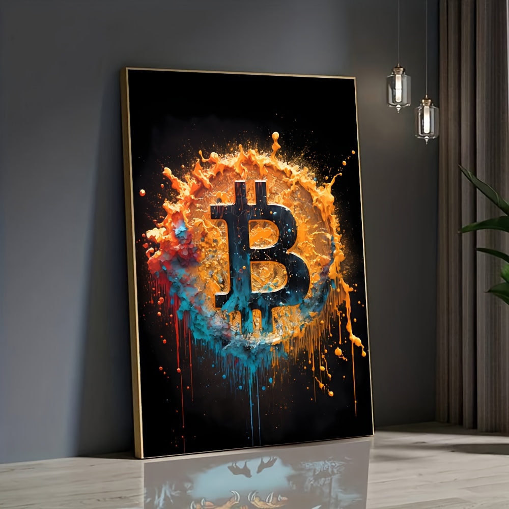 

Frameless Bitcoin Art Canvas Painting - Abstract Modern Wall Decor For Living Room And Bedroom, 31.49x47.24 Inch, Drip Effect Vibrant Design, No Power Needed, White Background