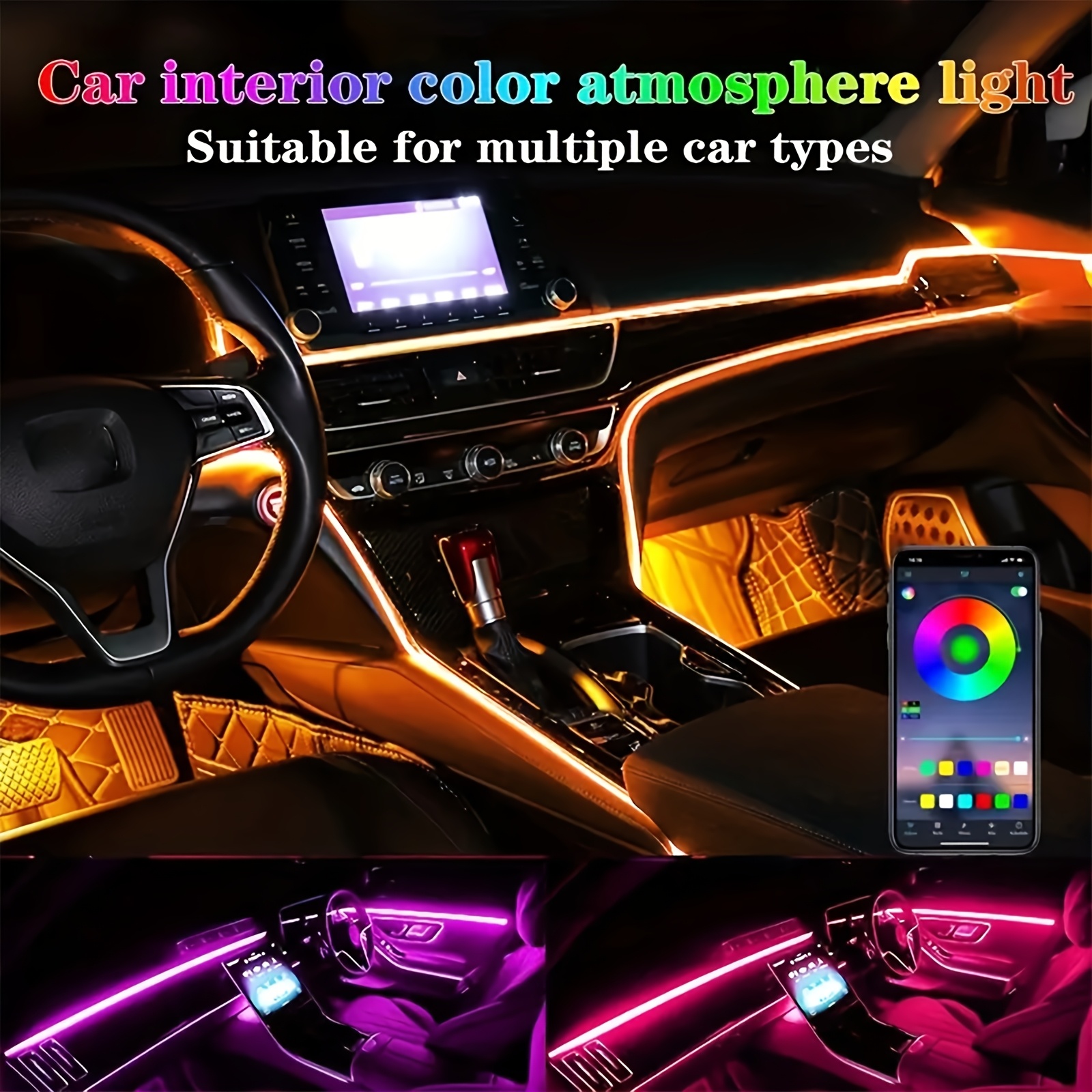 TEMU 118.11'' Rgb Led Car Interior Light Strip - 16m Colors, Usb Powered With App Control & Music Sync, Fit For Cars, Neon Christmas Decor