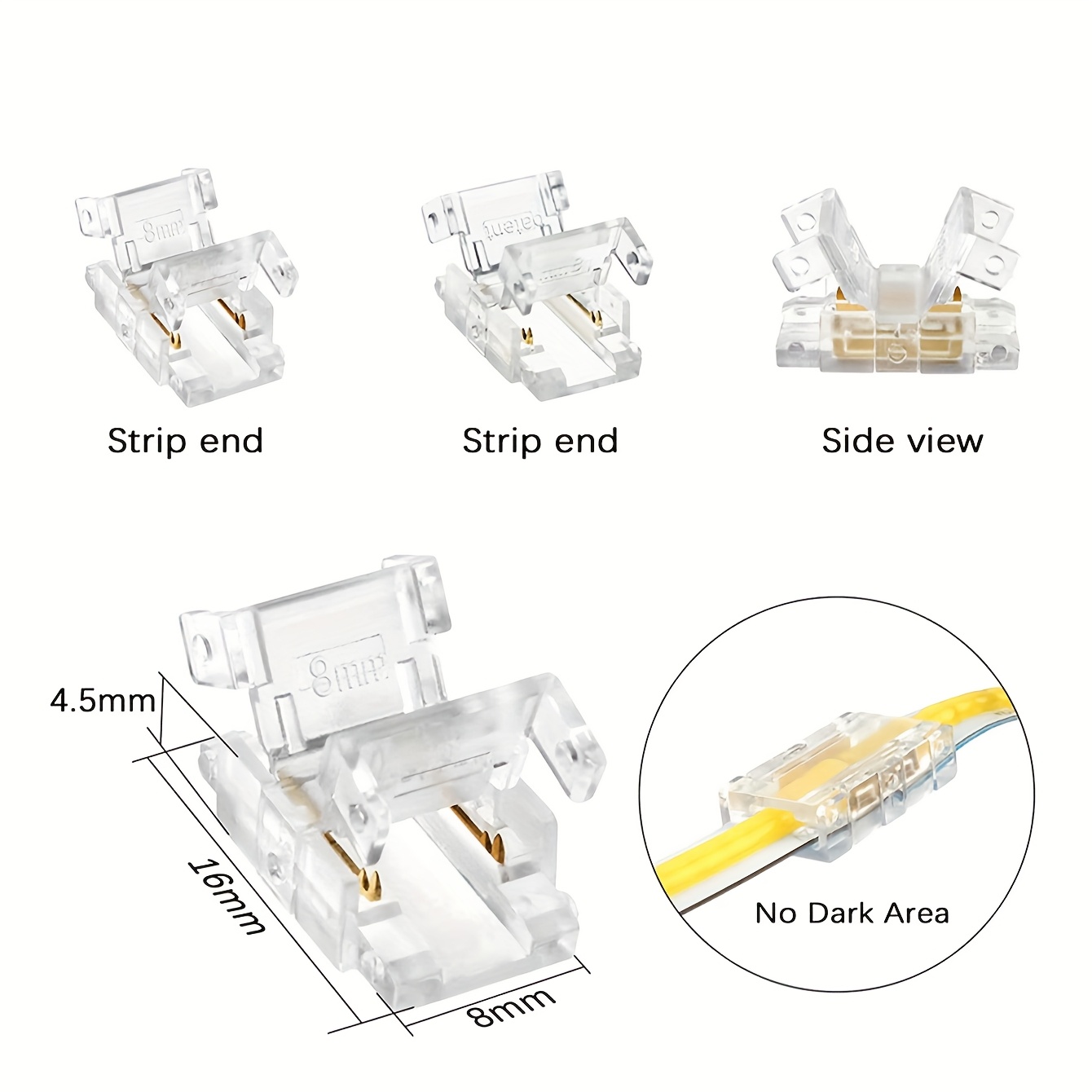 TEMU 10 piezas de conexión sin soldadura para tiras LED COB 2 pines 8mm, extensión entre cintas luminosas , proyectos DIY iluminación hogar, uniones