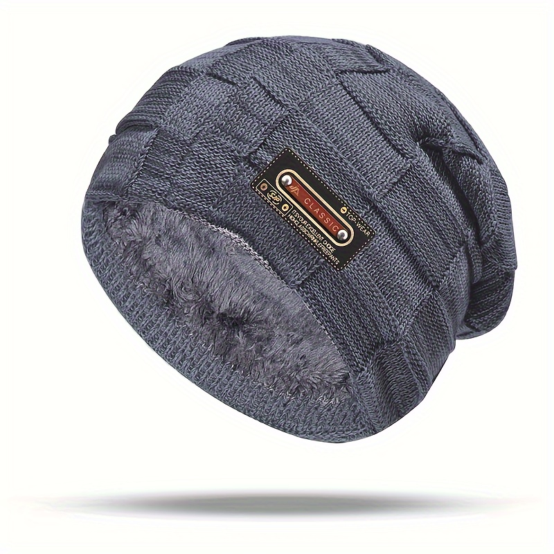 Fleece-lined Warm Knit Beanie Men's Autumn Winter Outdoor Pullover Hat