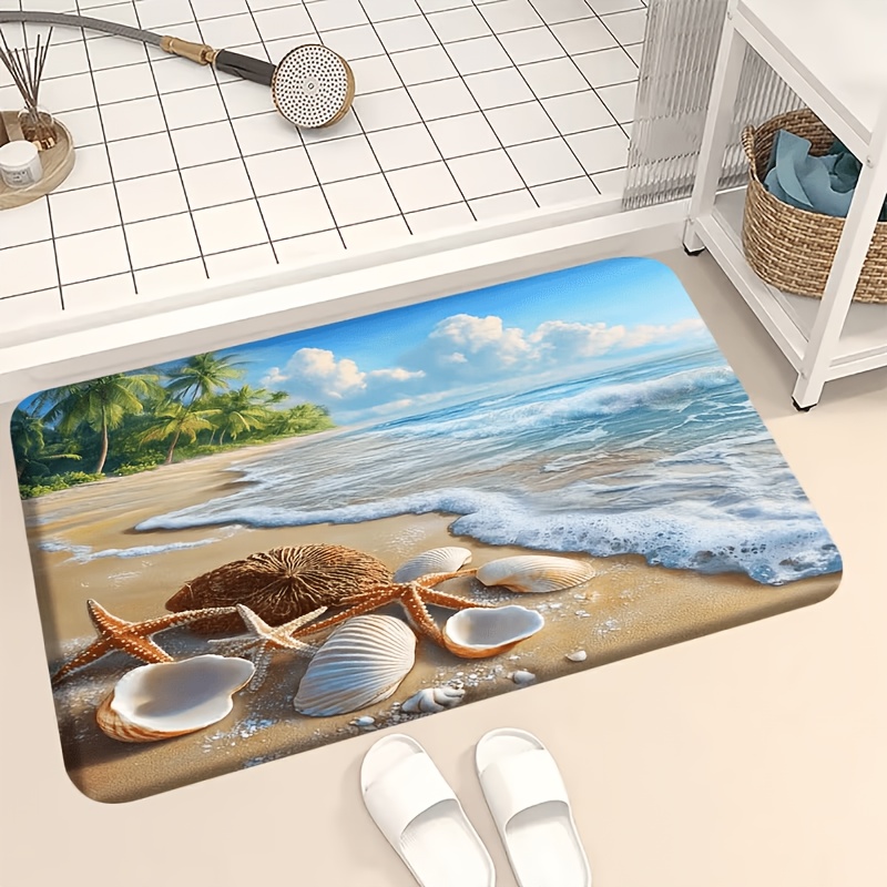 TEMU 1 Alfombra de baño antideslizante con diseño de arena de playa - , , alfombra de franela, lavable a , adecuada para baño, inodoro, entrada, etc.