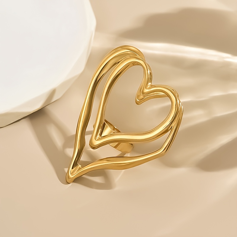Exaggerated Glam Style Multi-Layer Geometric Heart Ring