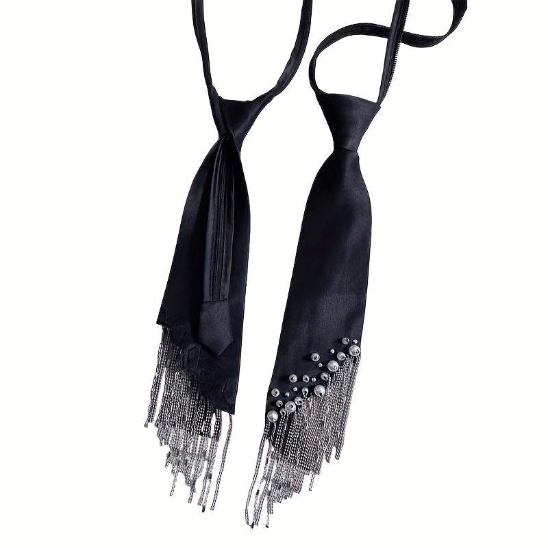 TEMU Nouveau design 2025, collier à lourds pour femme, version coréenne, perle, pour personne paresseuse, nœud, avec chemise, cravate noire, tendance