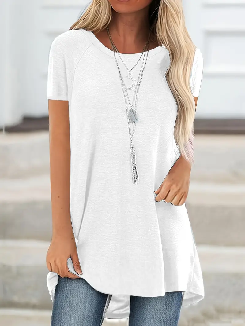 solid longline t shirt crew neck short sleeve t shirt casual womens clothing Product details 39