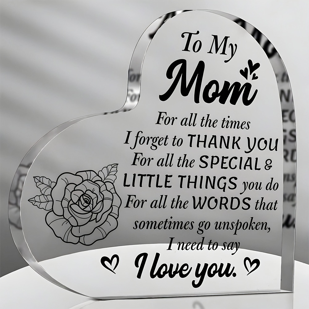 TEMU Plat 2D, 1 pièce Cadeau d'anniversaire pour maman - Presse-papiers en cristal pour la fête des mères « Je t'aime maman », Cadeaux de fille/fils