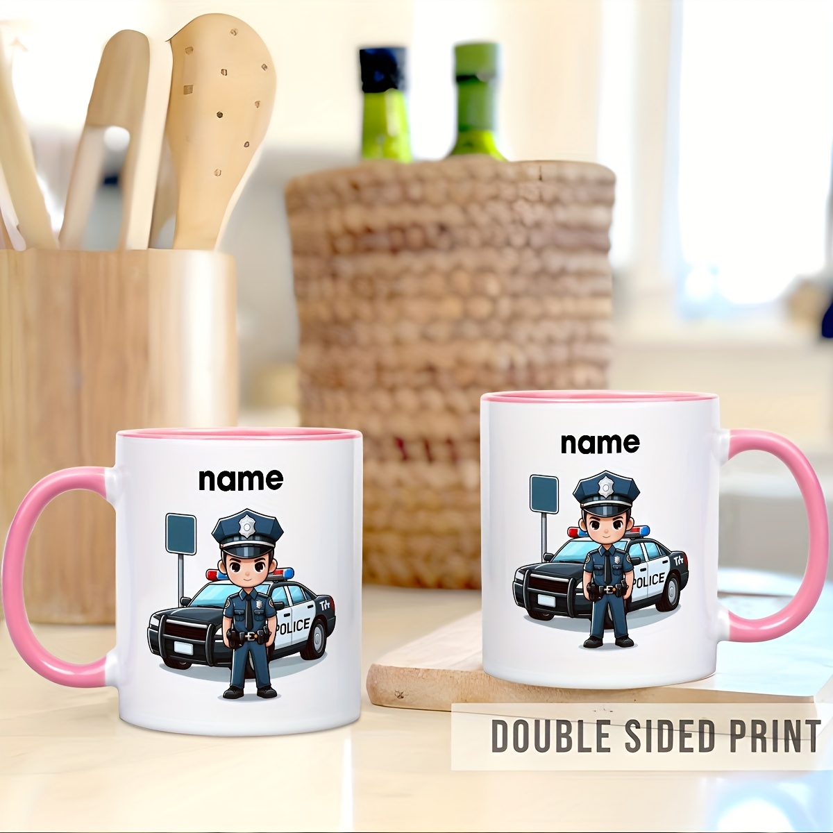 customized 1pc 11oz personalized name ceramic coffee mug featuring   theme showcasing cartoon police   and patrol cars   police its   everyday use or as a gift 3