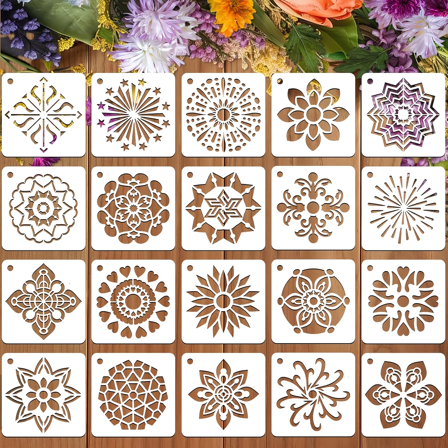 TEMU 20pcs Mandala Stencils Designed For Painting, Reusable Plastic Templates For , Suitable For Designs On And Floors, Small Templates For Home