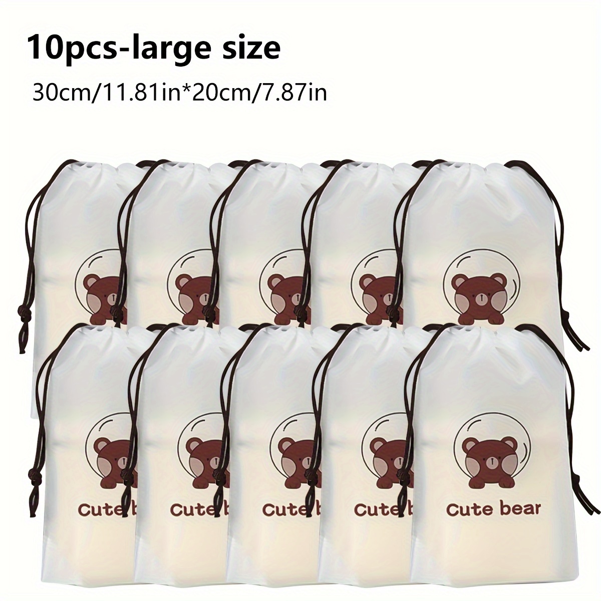 TEMU 10pcs Cute Bear Travel Storage Bags, Plastic Frosted Drawstring Pouches, Dustproof Packing Bags