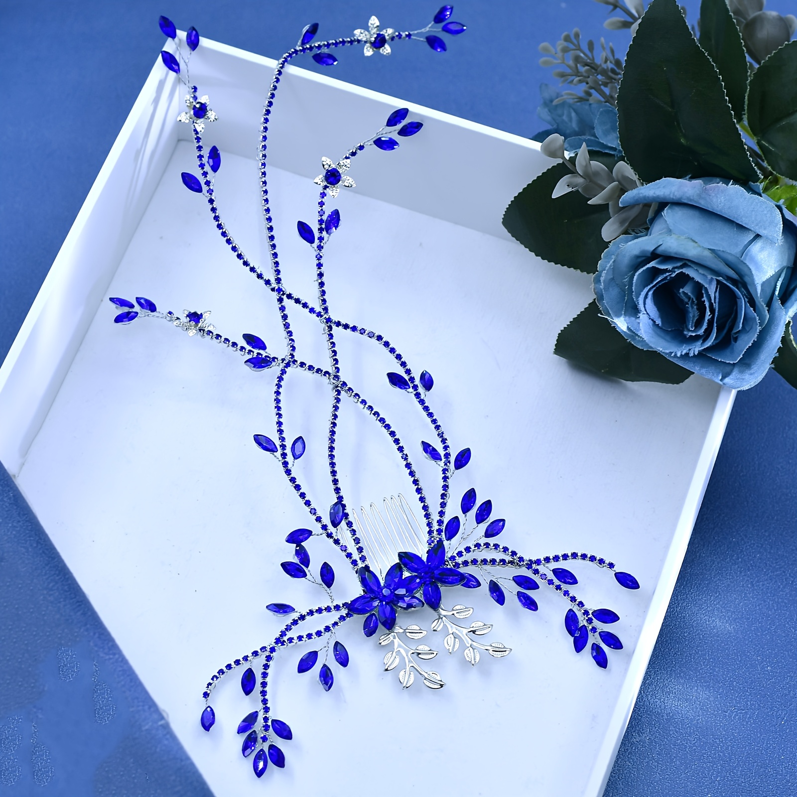 TEMU Bohemian Style Bridal Hair Comb, Blue Fringe Hair Accessory For Women, Suitable For Stage Performances And Birthday Parties, Model Hp873-lan