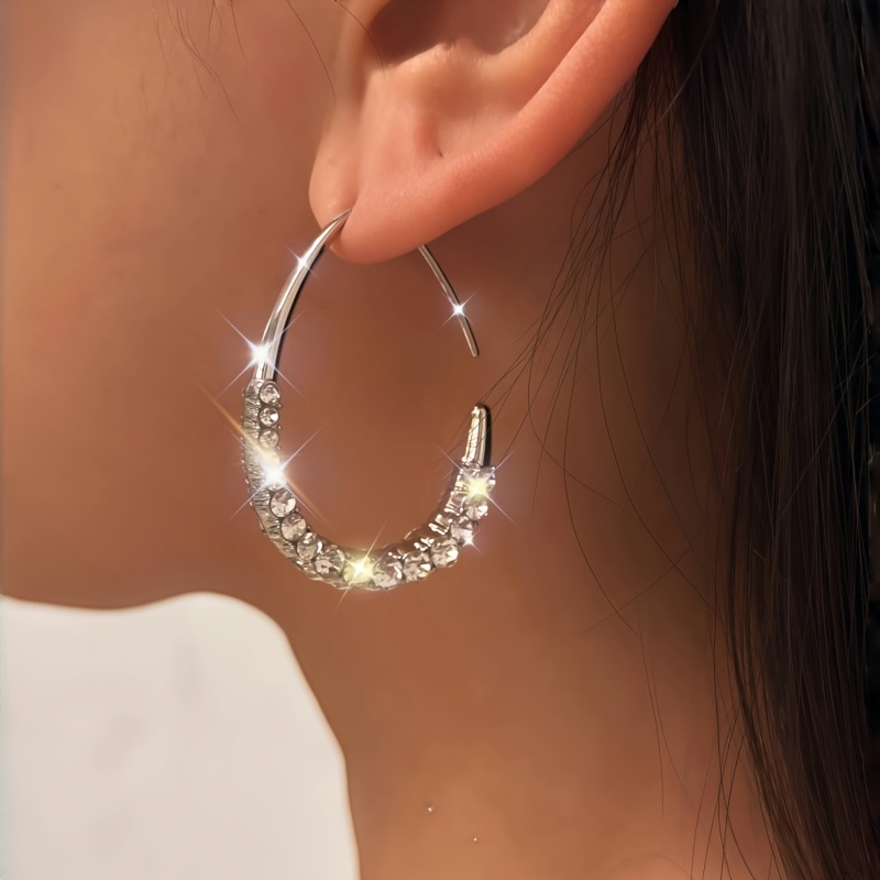 Women's Elegant Teardrop Hoop Earrings with Sparkling Rhinestones