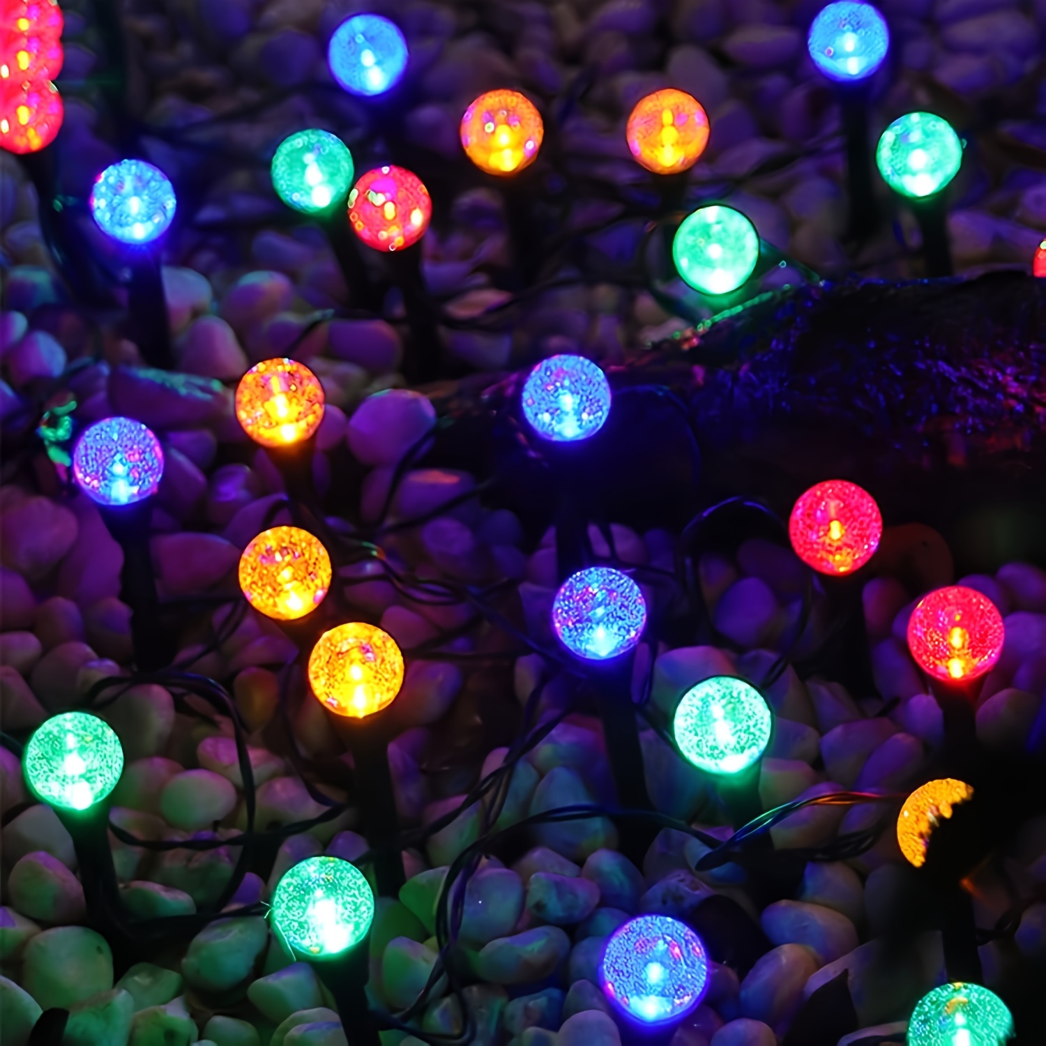 1pc Solar-powered Outdoor Fairy Lights - 20 Led Rgb Color Globe Garden 