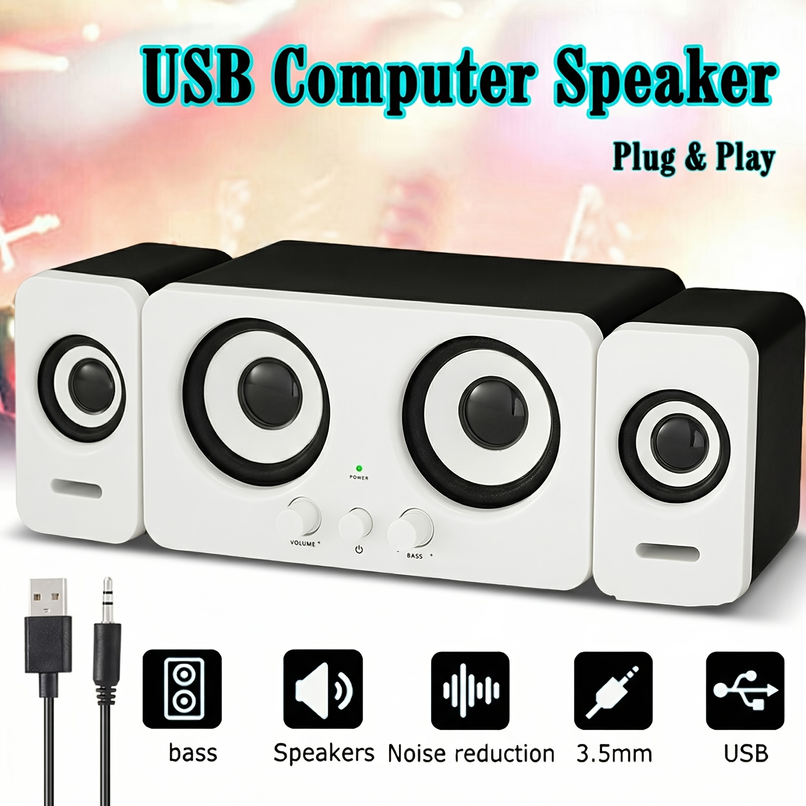 TEMU [upgraded] Usb Computer/laptop Speaker With & , Portable Wired Mini Speaker For Pcs, Desktop Computer And Laptops (white)