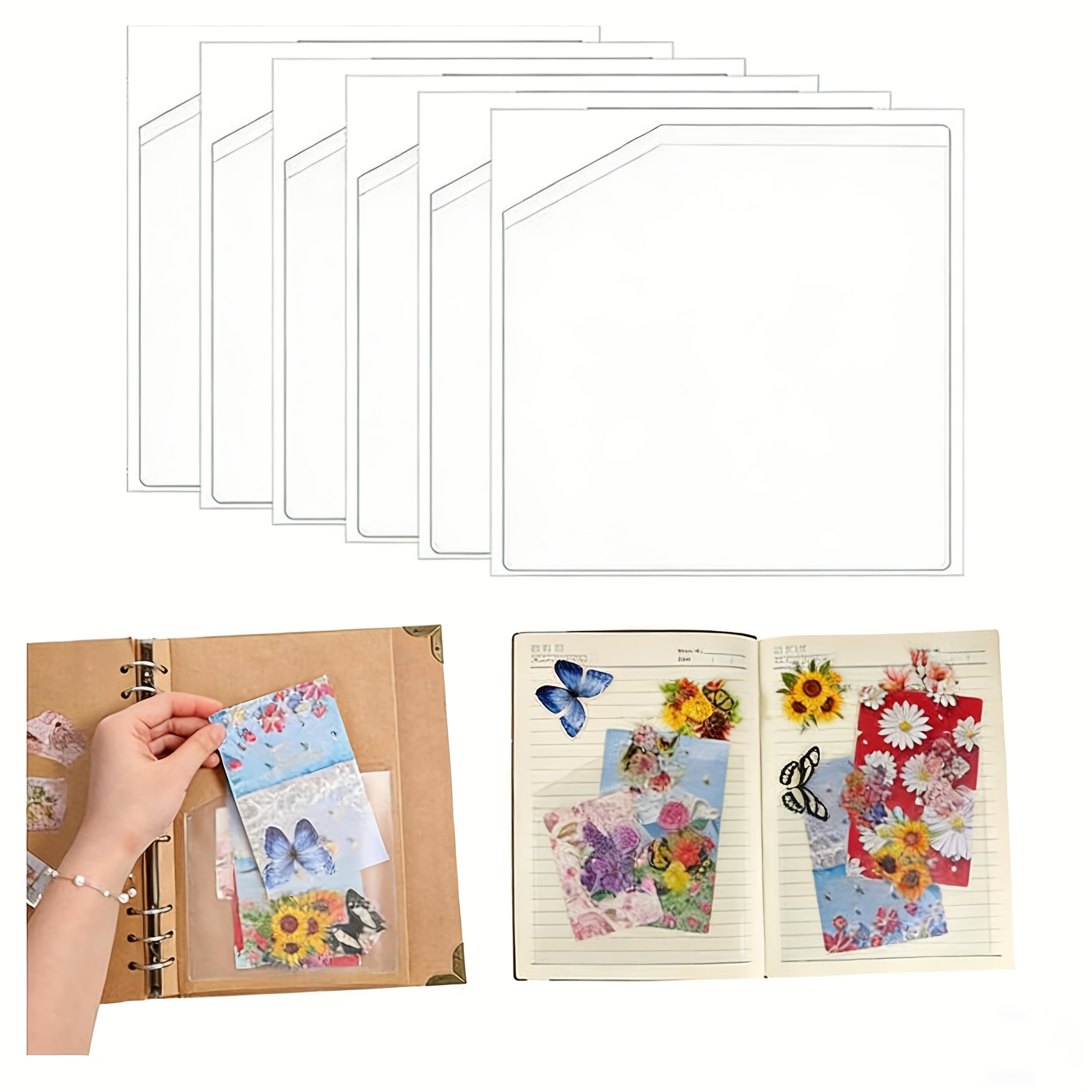 TEMU 6pcs Bunki Clear Pockets Suitable For Storage Bins, Notebooks, Scrapbooks & Binder Labels - 6x6 Inch Adhesive Holders With Top Inserts For File