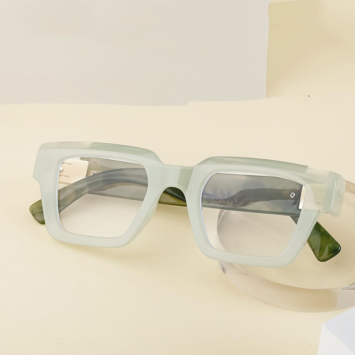 

Minimalist Marble Texture Square Frame Glasses, Unisex Fashion , Full Rim Pc Lens & Frame, For , Commuting, Outfit & Photo