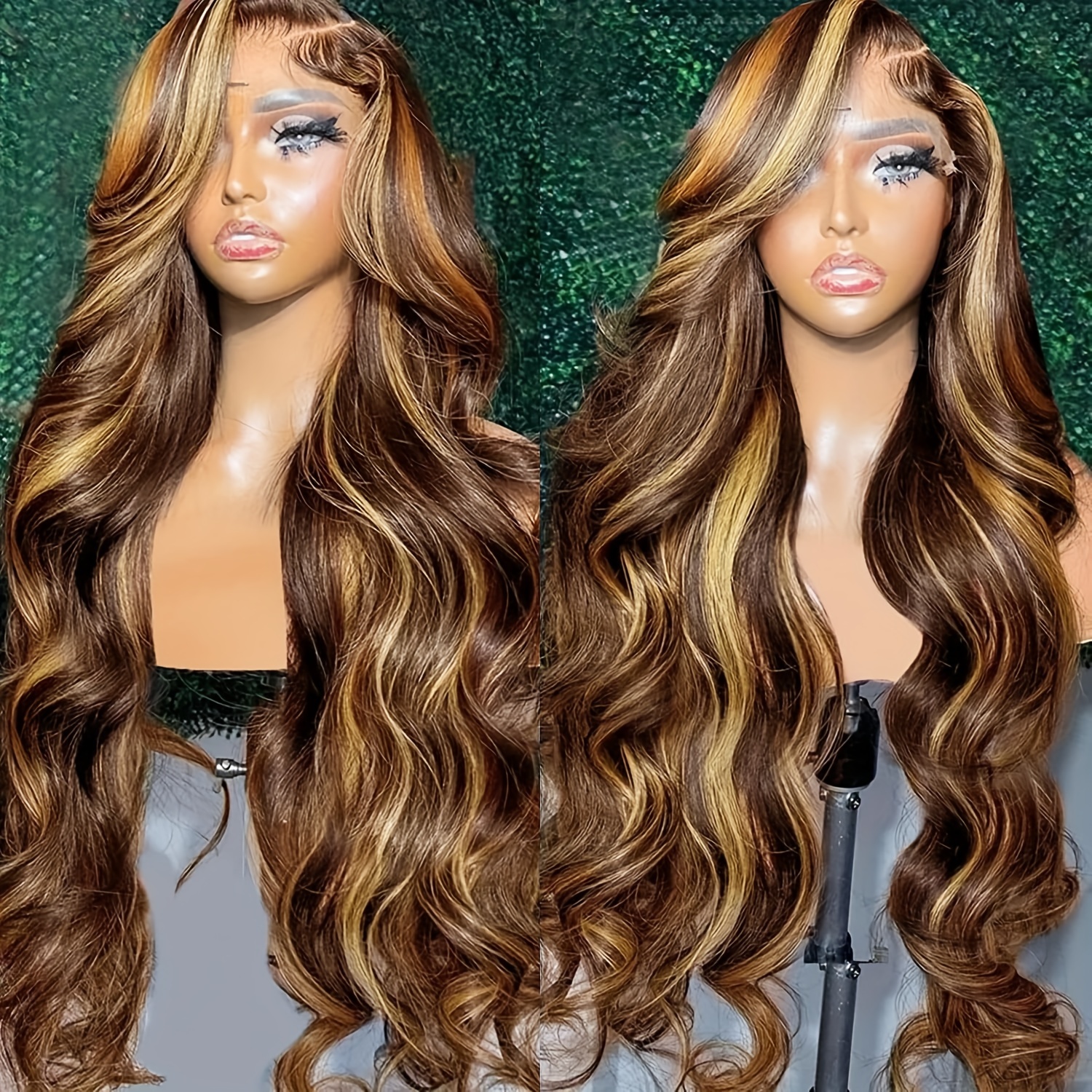 Funky Girl Women's Human Hair Wig - Natural Look Body Wave with Honey Blonde to Darker Brown Ombre, 150% Density Lace Frontal (13x6) Pre-Plucked Baby Hair - Everyday & Special Occasion Hairstyle - Compatible with All Light Beige Tones - Luxury Human Hair Wig, Versatile Hairpiece, Voluminous Curls, Realistic Hairline
