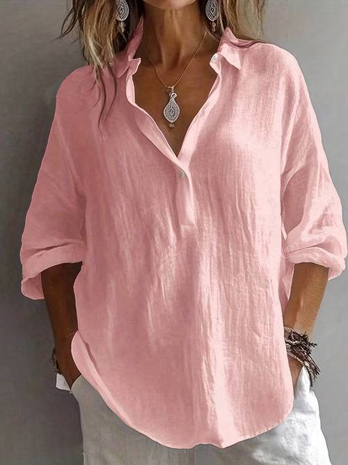 plus size new stunningly elegant versatile plus size womens shirt with half open collar and long sleeves