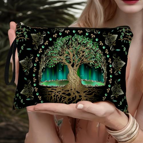 1pc stylish tree of life makeup bag large 26cm x 17cm 10 24 6 69in durable polyester cosmetic organizer with zipper closure machine washable animal perfect gift for women ideal for use birthdays thanksgiving holidays large makeup bag fabric birthday presents sturdy construction travel essentials