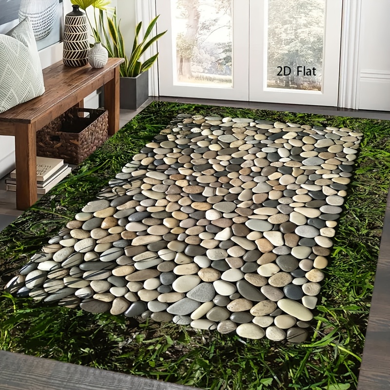 TEMU 2d Flat 1pc Thick 1.1cm Kitchen Mat, Grass Pebble Pattern Printed Mat Suitable For Kitchen, Living Room, Porch, Balcony And Home