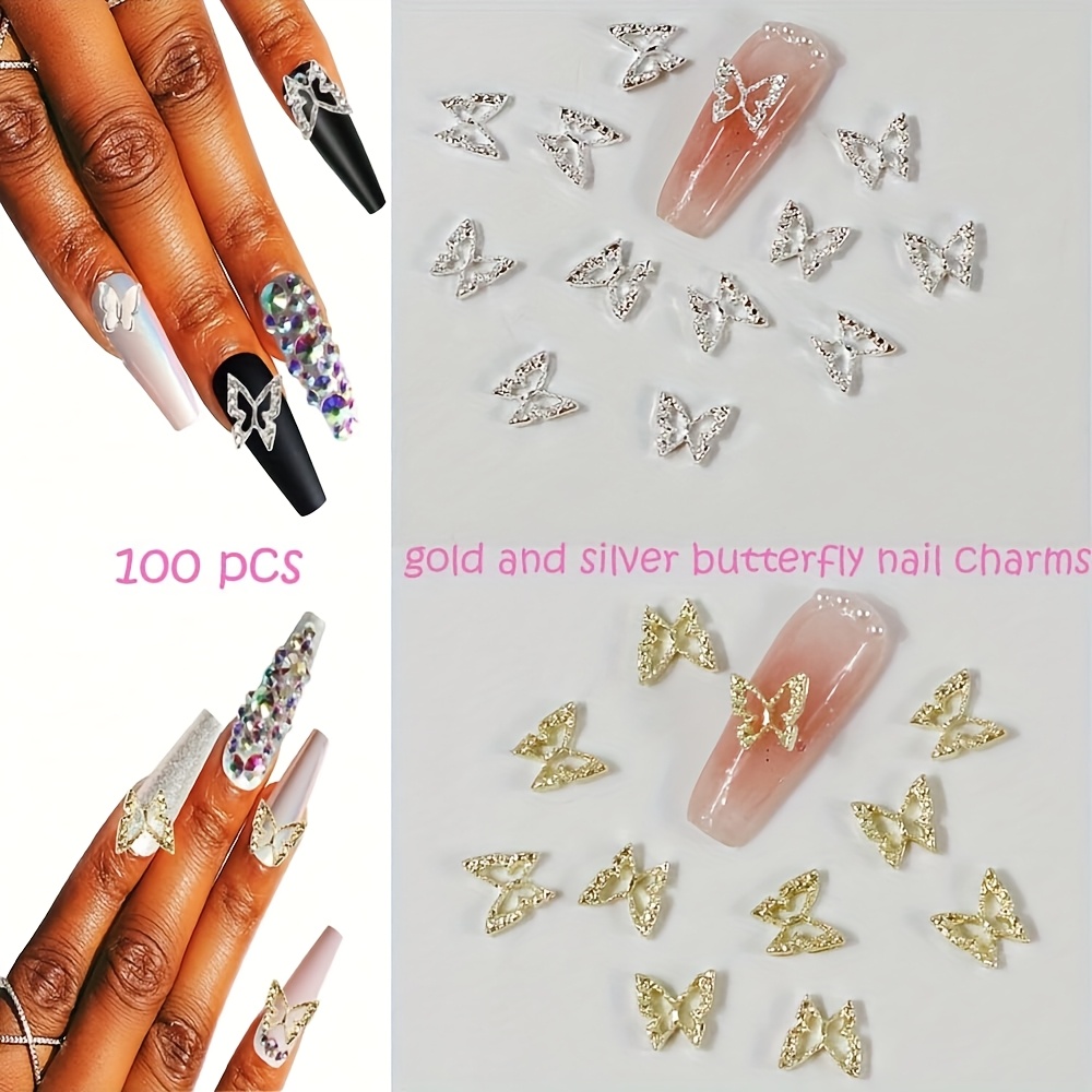 Image of 100pcs 3d Nail Charms, Silvery And Nail Charms, Suitable For Acrylic Nails, Diy Craft Nail Art Accessories, Nail Gems, Nail Supplies