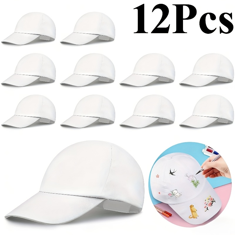 8/12pcs Party Hat & Baseball Cap, Creative Blank Art Painting Hat. Used As An Outdoor Sports And Leisure Beach Sun Hat, As Well As A Hat For Cycling. A Material For Handicraft Making And Is Unisex
