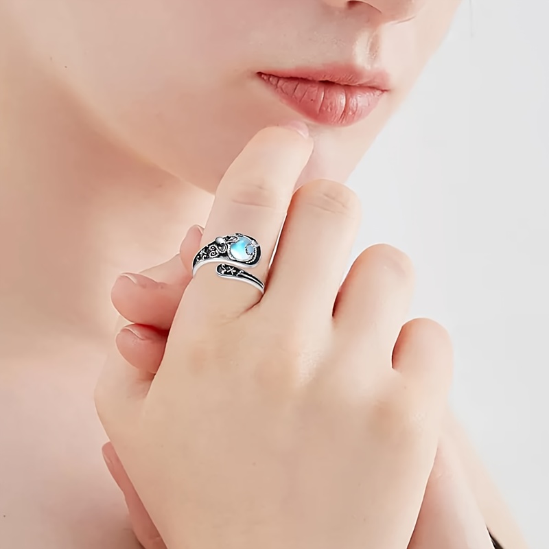Women's Adjustable Octopus Ring with Moonstone, S925 Silver