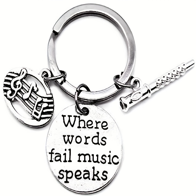 

1pc Zhaotanghesilveryjewelty Fashionable Zinc Alloy Music-themed Keychain With "where Words " Engraving, Non-braided, Metal Key Ring For Car, Handbag, Backpack - , Microphone, Flute Charms Included