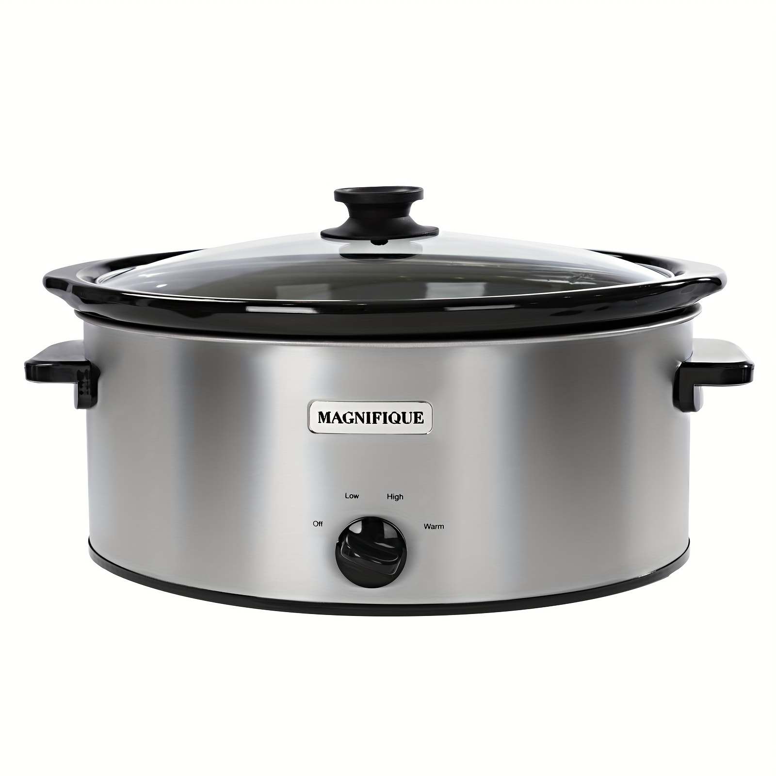 

1pc, Magnifique 6 Quart Slow Cooker Oval Manual Pot Food Warmer With 3 Cooking Settings, Stainless Steel, Home Supplies