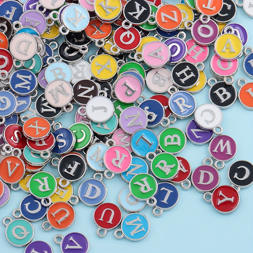 

50pcs Vibrant Alphabet Charms Set - Letter Pendants For Making, Alloy, With Metal Loop - Bracelets & Necklaces Crafting, Diy Crafting Charms| Pendants| Letter Charms, Charms For Jewelry Making