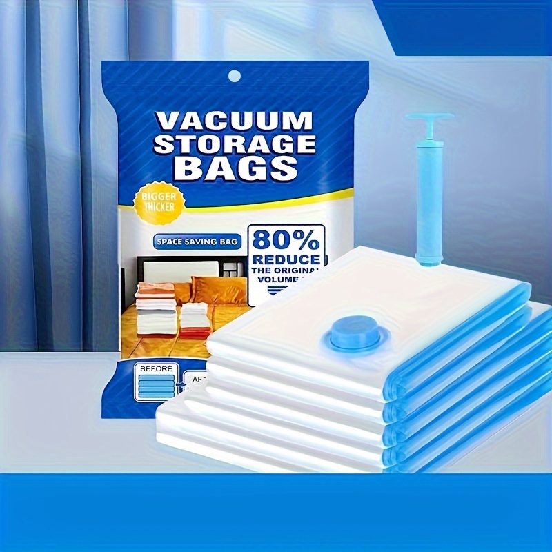 

8pcs Vacuum Storage Bag With 1 Hand Pump, Portable Plastic Travel Bag Clothes Storage Bag, For Blankets, Bedding, Clothes, Quilts, Duvets, Supplies, Space Saver Bags