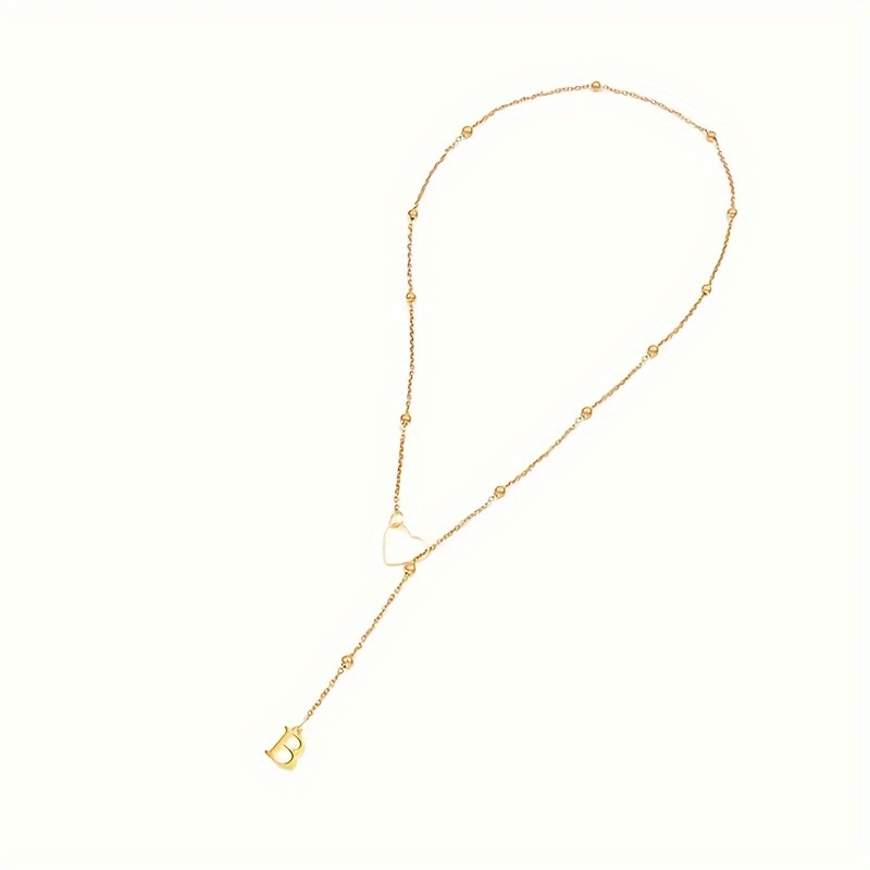 Y-Shaped Heart Necklace with Uppercase Letters, Stainless Steel