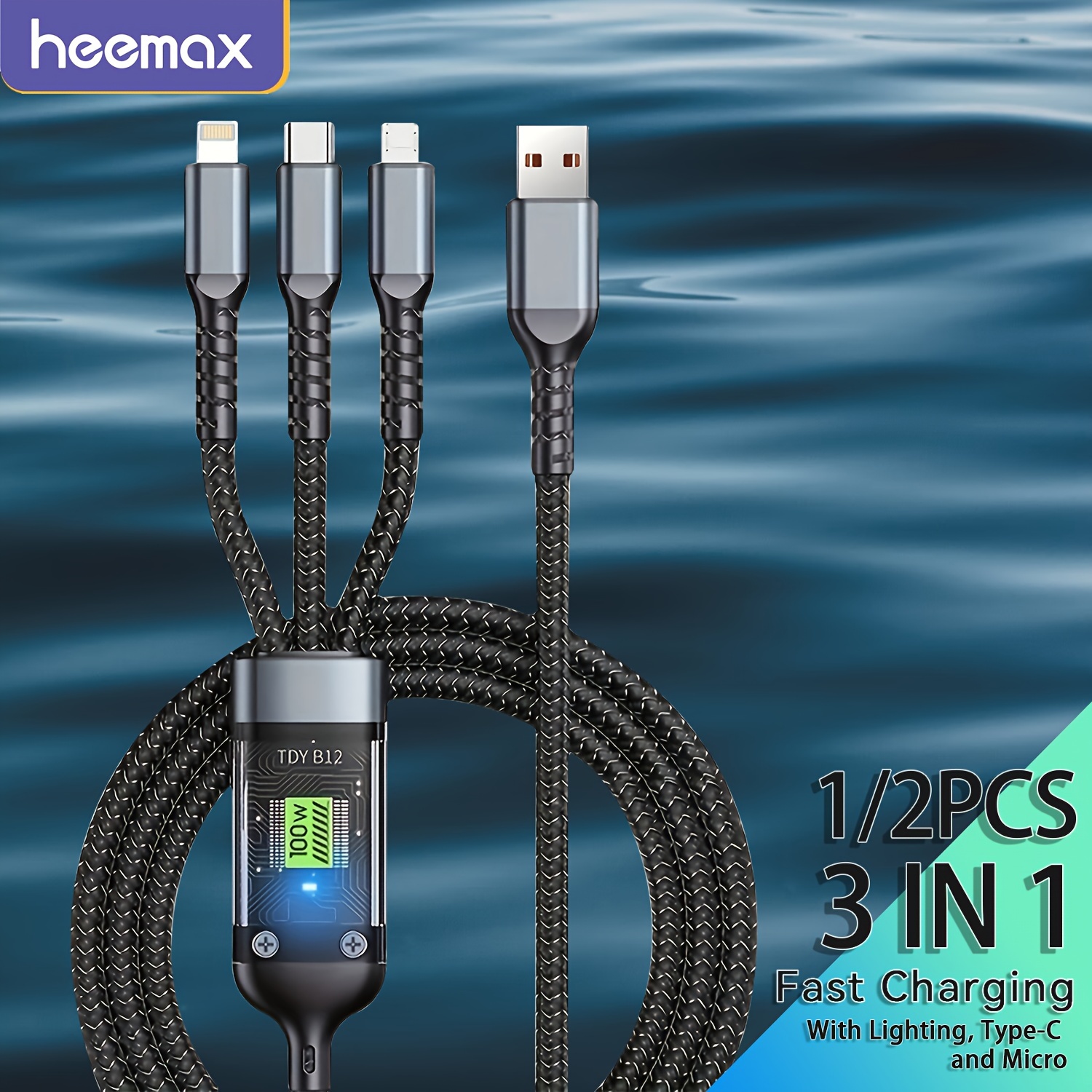 

Heemax 3 In 1 Fast Charger Cable With Lightning, Type-c And Micro Fast Charging Cable For Iphone And Android For Iphone Series For Samsung Galaxy S24 Ultra For Pixel Series