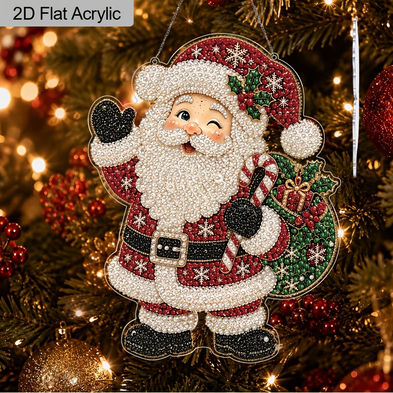 TEMU 2d Flat Single Piece Christmas Pearl Diamond Painting Light Catcher Set 7.87 Inches 11.9 Inches , Santa Claus Candy Bar Gift Bag Holly Snowflake